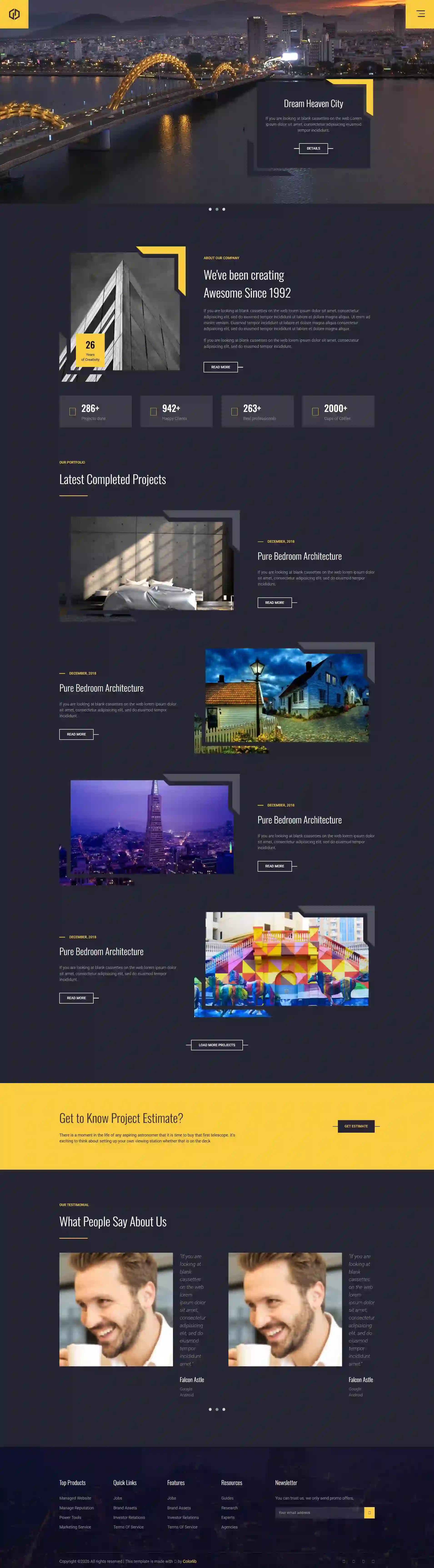 Before construction company website with outdated project showcase and weak credibility