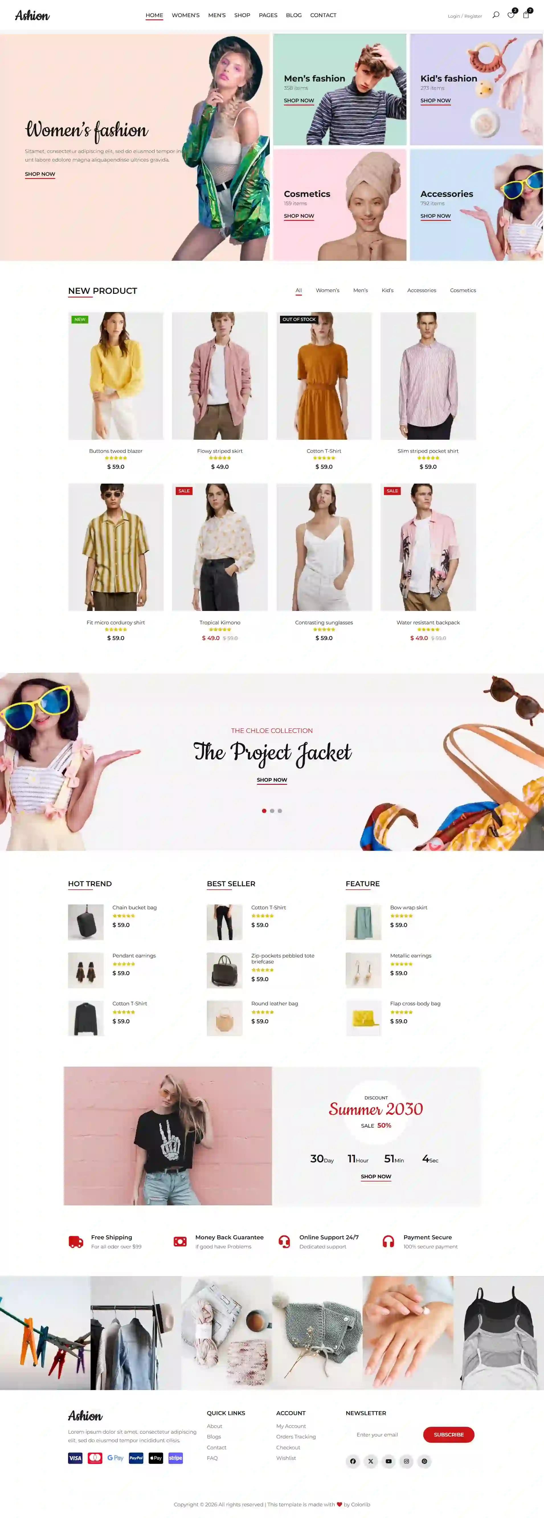 Before fashion brand website with outdated layout and weak product presentation