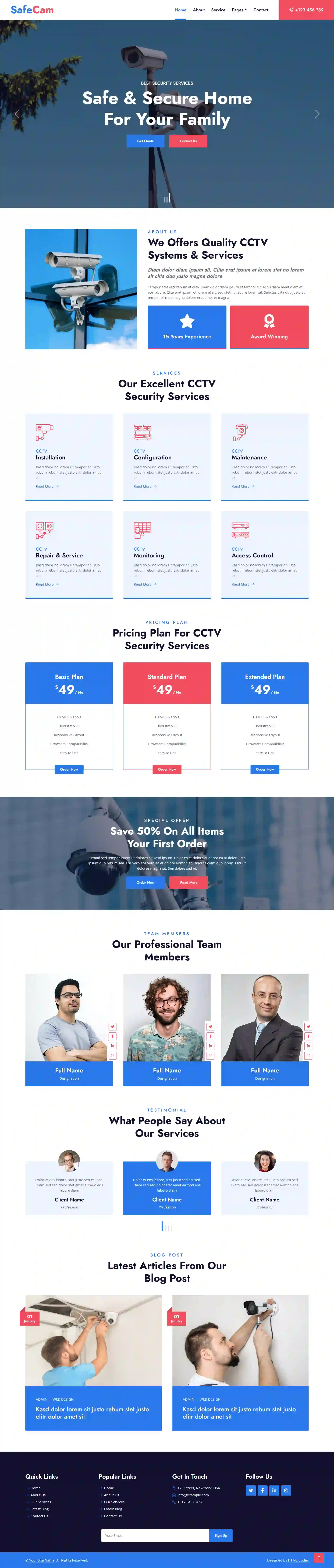 Before security company website with outdated design and weak trust signals
