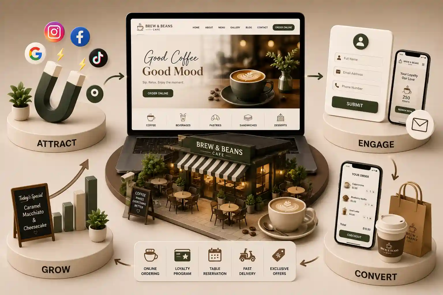 Café website solution with menu showcase and online ordering