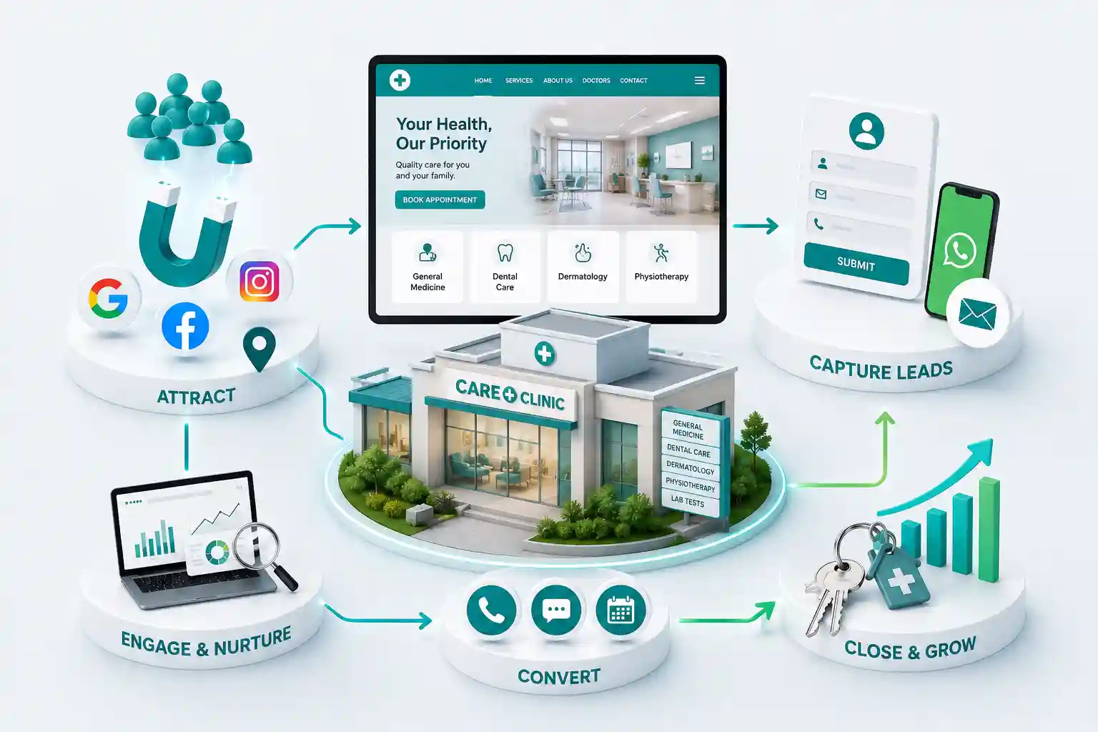 Clinic website solution with doctor profiles and online appointment booking