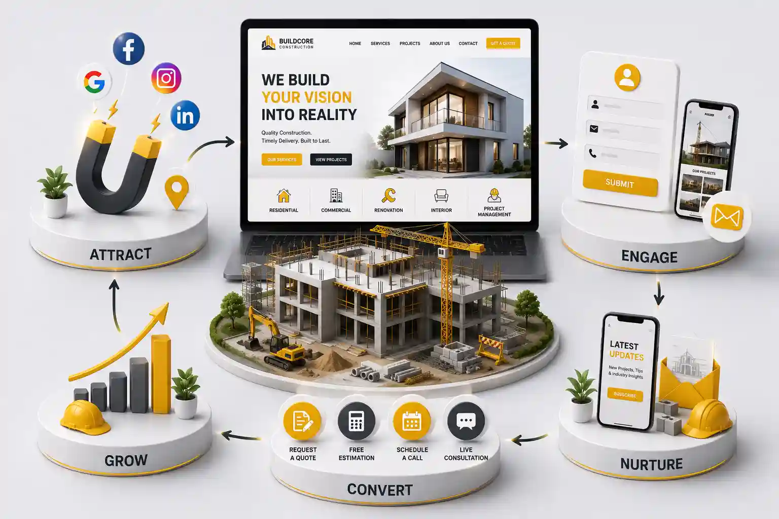 Construction website solution with project gallery and quote request forms