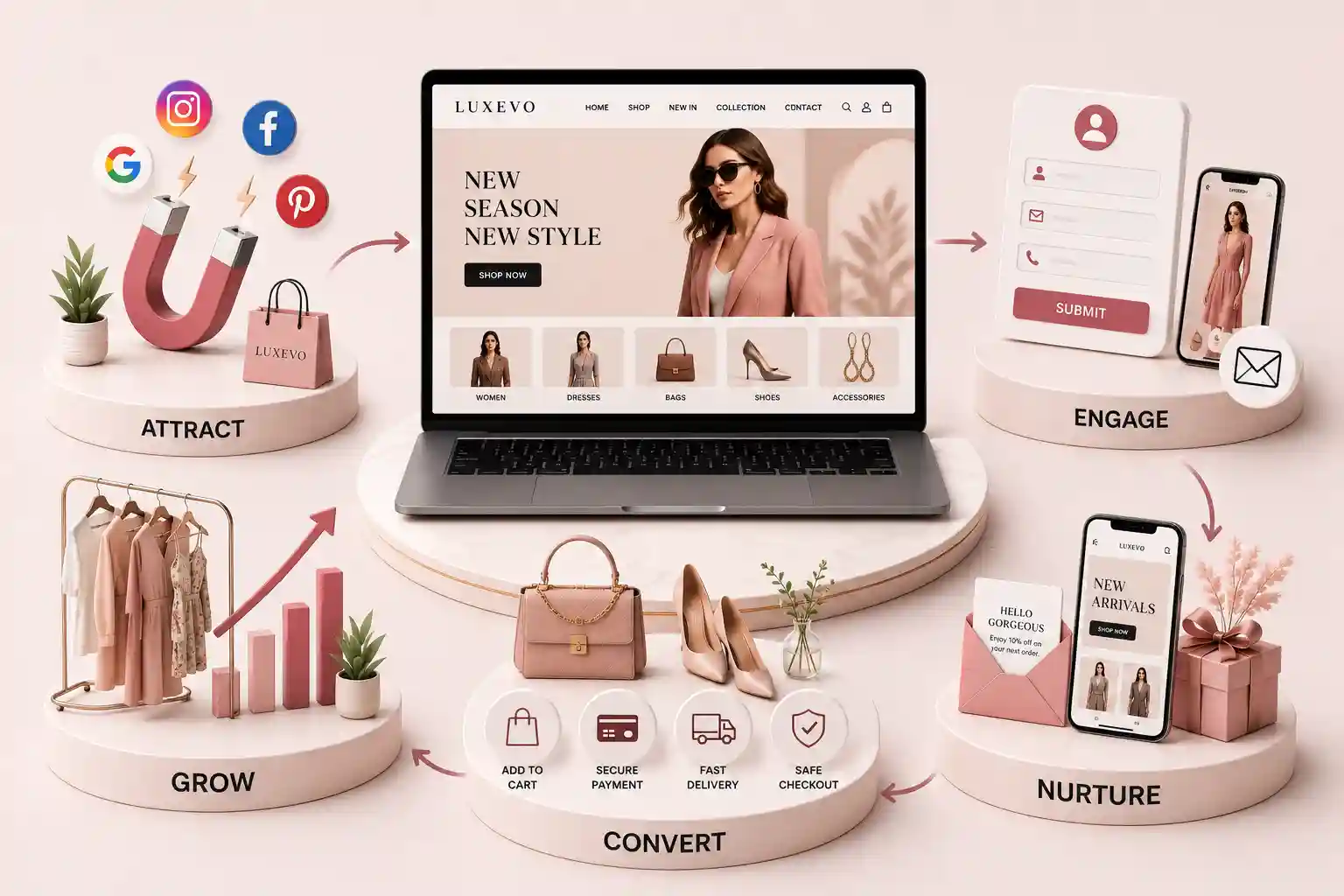Fashion website solution with product catalog collections and checkout