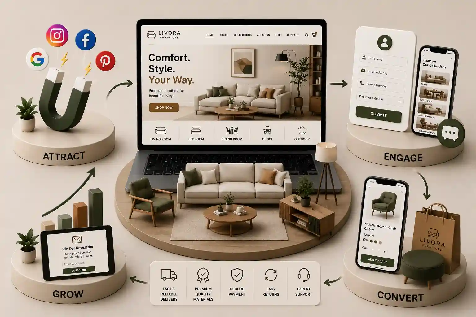 Furniture website solution with product catalog and online shopping