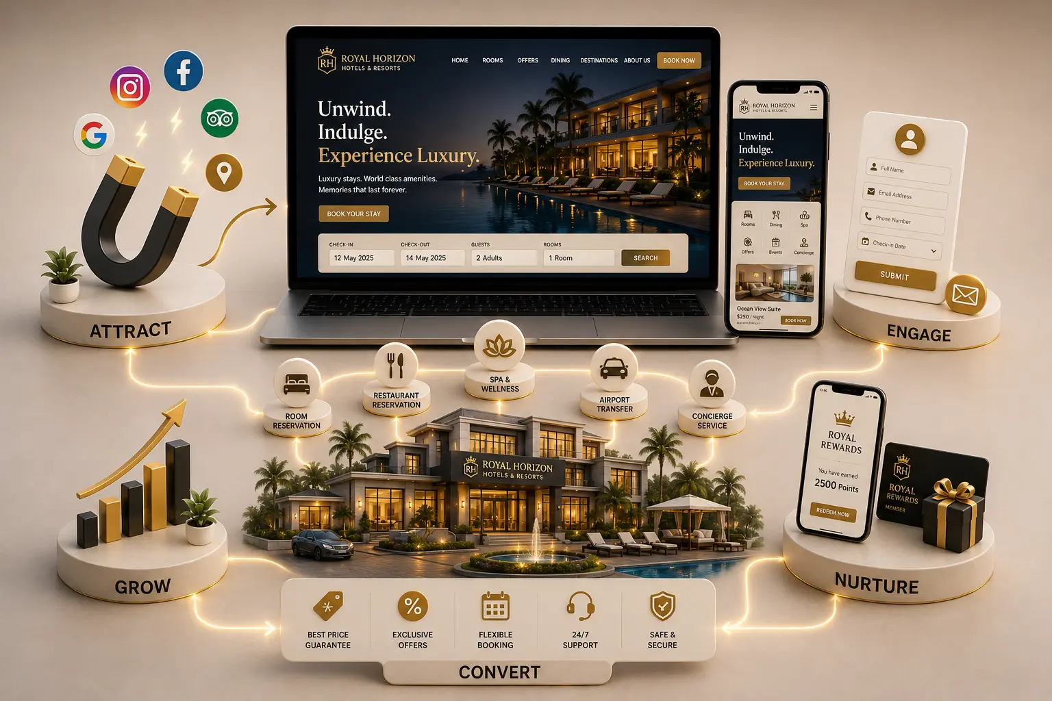 Hotel website solution with room showcase and direct bookings