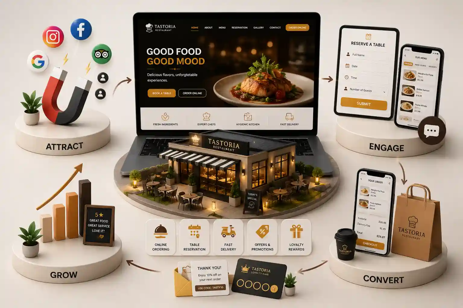 Restaurant website solution with digital menu and online reservations