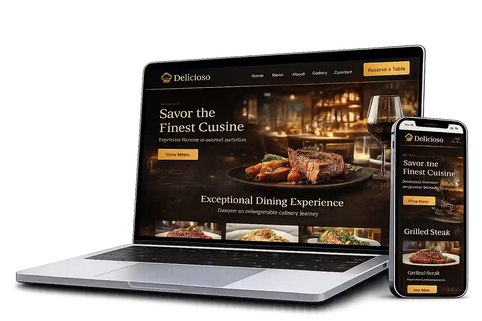 Restaurant website on laptop with digital menu and table reservations