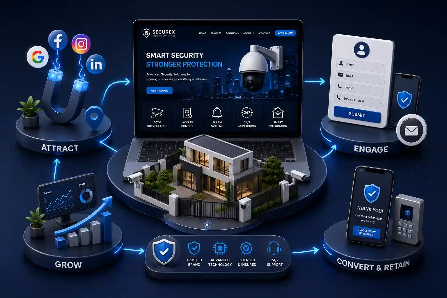 Security website solution with service pages and enquiry forms