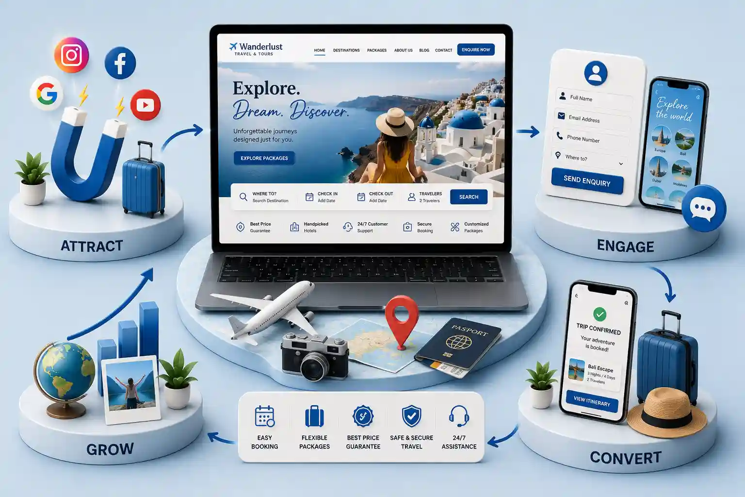 Travel website solution with tour packages itineraries and booking forms