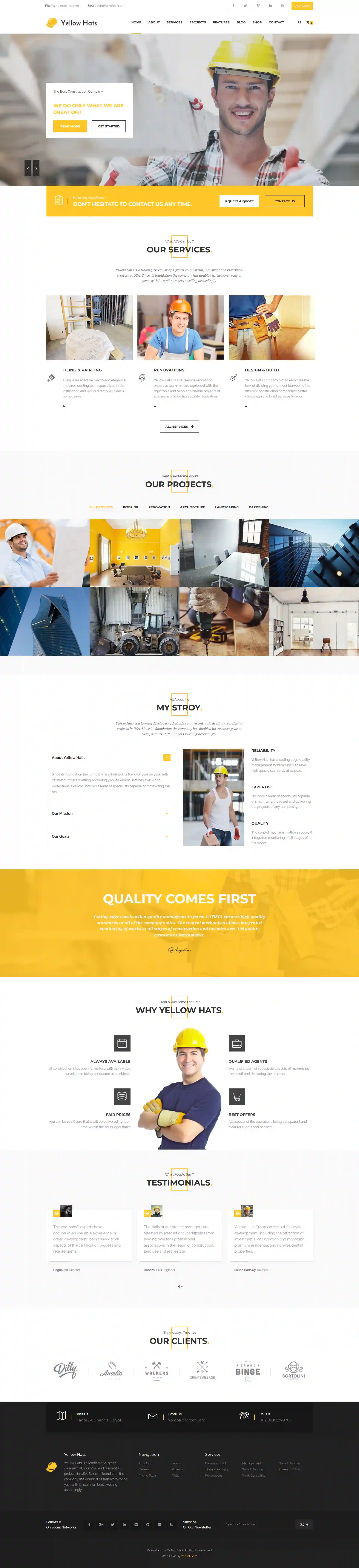Project portfolio construction website design preview